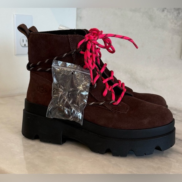 UGG Brisbane Lace Up Waterproof Suede Boots with Pink & Brown Laces • 10 • NWT - Picture 8 of 15